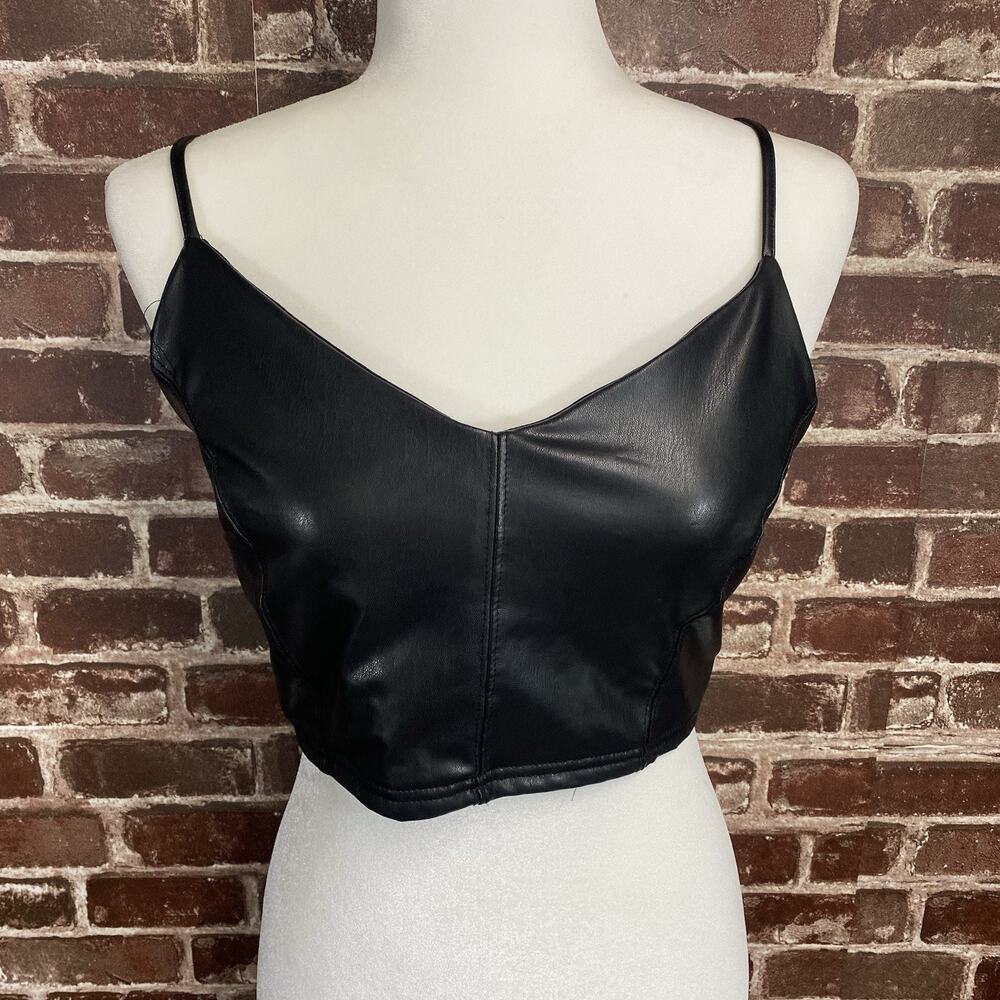 Blashe Black Faux Leather Crop Top Sleeveless Stretch Tank Top Size M
